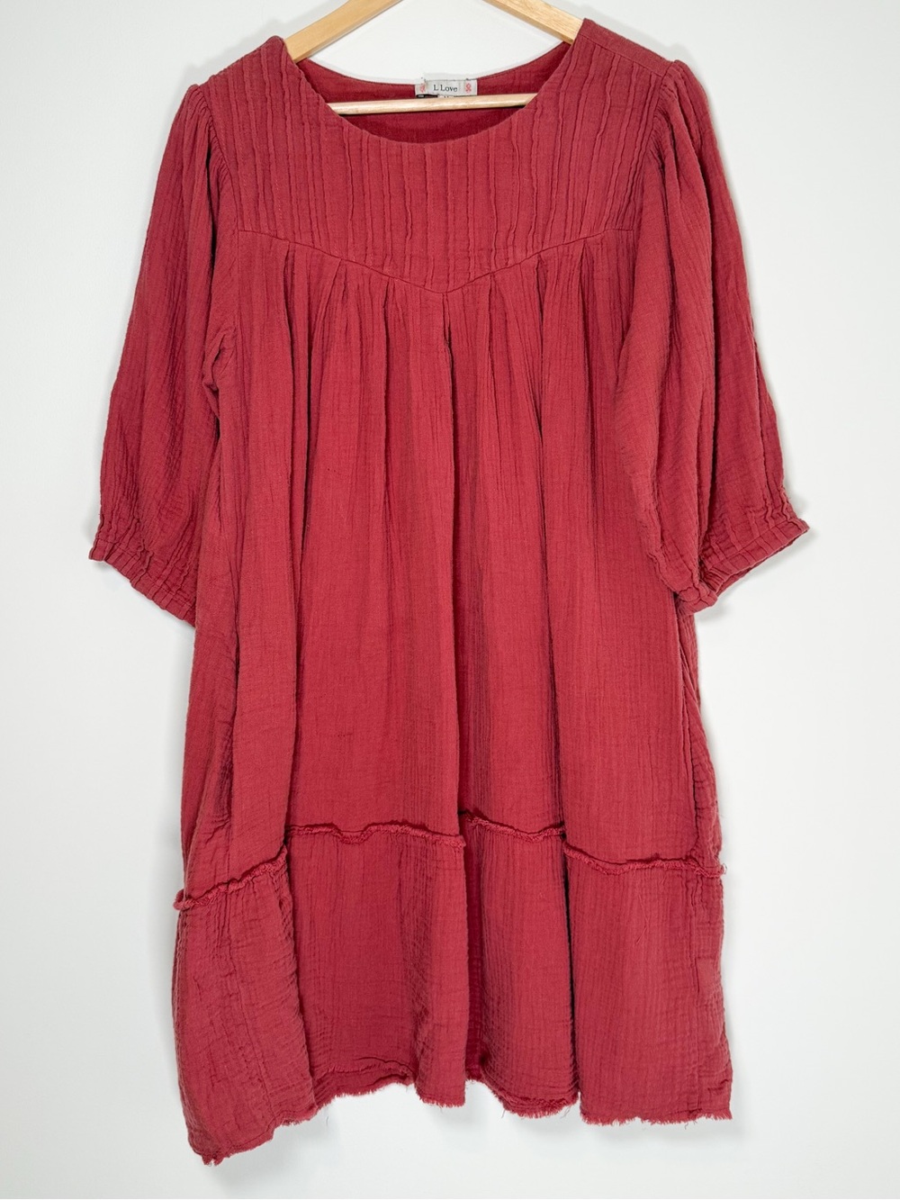 Women's Red Gauze Peasant Tunic Top